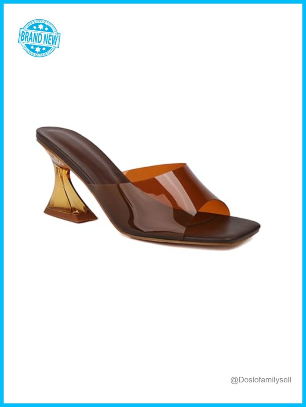 Women Clear Kitten Heel Sandals Transparent Square Open Toe Slipper Dress Shoes